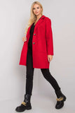 Red BouclÃ© Coat with Button Closure and Slip Pockets