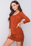 Pleated Brick Dress with 3/4 Sleeves