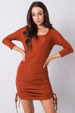 Pleated Brick Dress with 3/4 Sleeves