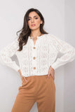 Ecru Long Sleeve Unzipped Sweater in Soft Acrylic Blend