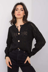 Black Long Sleeve Unbuttoned Sweater in Soft Acrylic Blend - black / one-size-fits-all