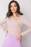 Beige Asymmetrical Neckline Long Sleeve Blouse
