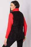 Black Fur Vest with Hook-and-Eye Closure and Lining