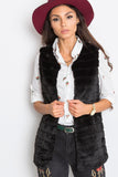 Black Fur Vest with Hook Fastening and Lining