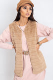Beige Hook-Fastened Fur Vest with Lining