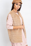 Beige Hook-Fastened Fur Vest with Lining