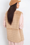 Beige Hook-Fastened Fur Vest with Lining