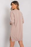 Beige Cotton Dress with Zipper and 3/4 Sleeves