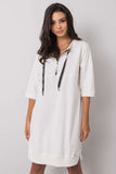 Ecru Cotton Dress with Zipper and 3/4 Sleeves