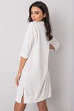 Ecru Cotton Dress with Zipper and 3/4 Sleeves