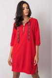 Red Cotton Dress with Zipper and 3/4 Sleeves