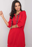 Red Cotton Dress with Zipper and 3/4 Sleeves