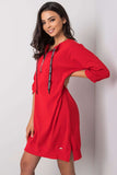 Red Cotton Dress with Zipper and 3/4 Sleeves