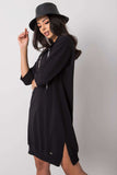 Black Zipped Cotton Dress with 3/4 Sleeves and Slits