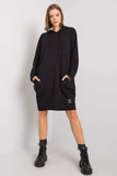 Hooded Black Sweatshirt Dress with Pockets and Long Sleeves