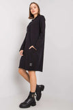 Hooded Black Sweatshirt Dress with Pockets and Long Sleeves