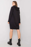Hooded Black Sweatshirt Dress with Pockets and Long Sleeves