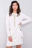 Ecru Long Sleeve Cotton Dress with Slip Pockets
