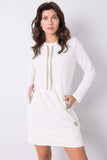 Ecru Long Sleeve Cotton Dress with Slip Pockets