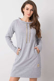 Grey Long Sleeve Cotton Dress with Slip Pockets