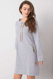 Grey Long Sleeve Cotton Dress with Slip Pockets