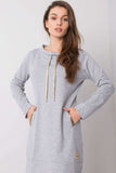 Grey Long Sleeve Cotton Dress with Slip Pockets