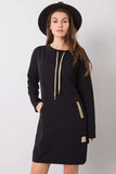 Black Long Sleeve Cotton Dress with Slip Pockets