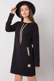 Black Long Sleeve Cotton Dress with Slip Pockets