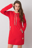 Red Long Sleeve Cotton Dress with Side Pockets