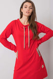 Red Long Sleeve Cotton Dress with Side Pockets