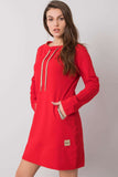 Red Long Sleeve Cotton Dress with Side Pockets