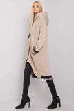Beige Hooded Long Sweatshirt with Zipper and Pockets