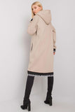 Beige Hooded Long Sweatshirt with Zipper and Pockets
