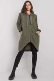 Khaki Hooded Zipped Sweatshirt with Pockets for Ladies