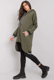 Khaki Hooded Zipped Sweatshirt with Pockets for Ladies