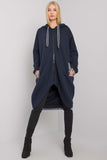 Navy Blue Hooded Long Zipper Sweatshirt with Pockets