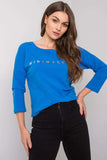 Dark Blue Women's 3/4 Sleeve Blouse with Inscription