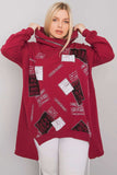 Maroon Hooded Sweatshirt with Print and Applique