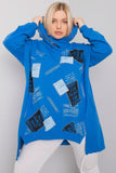 Dark Blue Hoodie Sweatshirt with Print and Applique