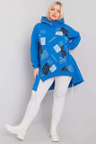 Dark Blue Hoodie Sweatshirt with Print and Applique