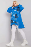 Dark Blue Hoodie Sweatshirt with Print and Applique