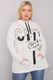 Ecru Plus Size Printed Sweatshirt with Pockets