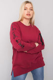 Maroon Long Sleeve Plus Size Women's Sweatshirt with Zip Detail