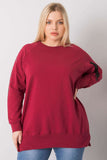 Maroon Long Sleeve Plus Size Women's Sweatshirt with Zip Detail