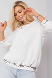 Ecru Sweatshirt with Cuff Inscriptions and 3/4 Sleeves
