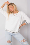 Ecru Sweatshirt with Cuff Inscriptions and 3/4 Sleeves