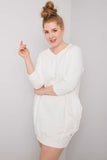Ecru Plus Size Dress with Pockets & 3/4 Sleeves