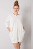 Ecru Plus Size Dress with Pockets & 3/4 Sleeves