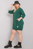 Dark Green Plus Size Dress with Pockets & 3/4 Sleeves