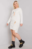 Ecru Plus Size Long Sleeve Dress with Pocket